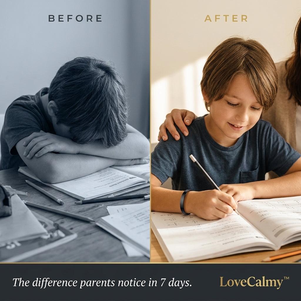 Mother helping her calm child study